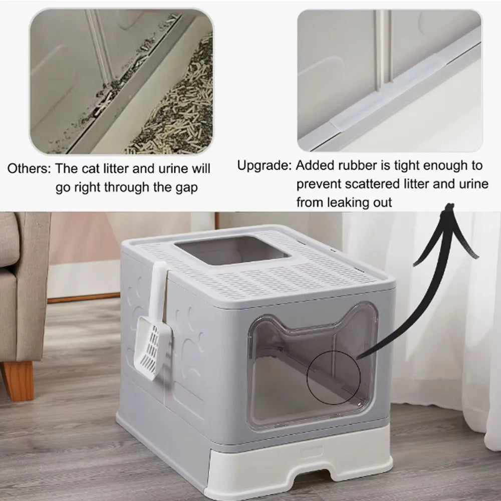 Foldable Cat Litter Box – Convenient Drawer Design with Scooper for Easy Waste Management
