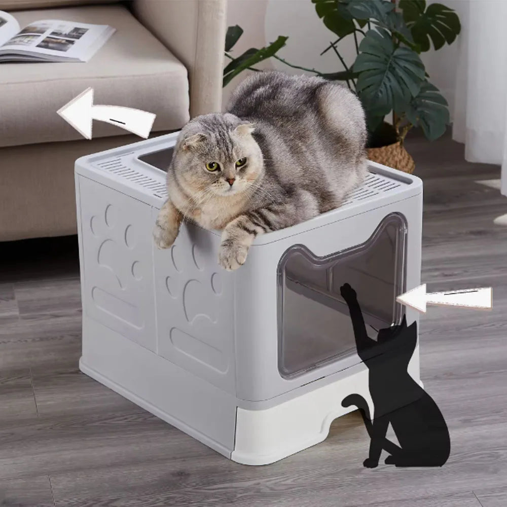 Foldable Cat Litter Box – Convenient Drawer Design with Scooper for Easy Waste Management