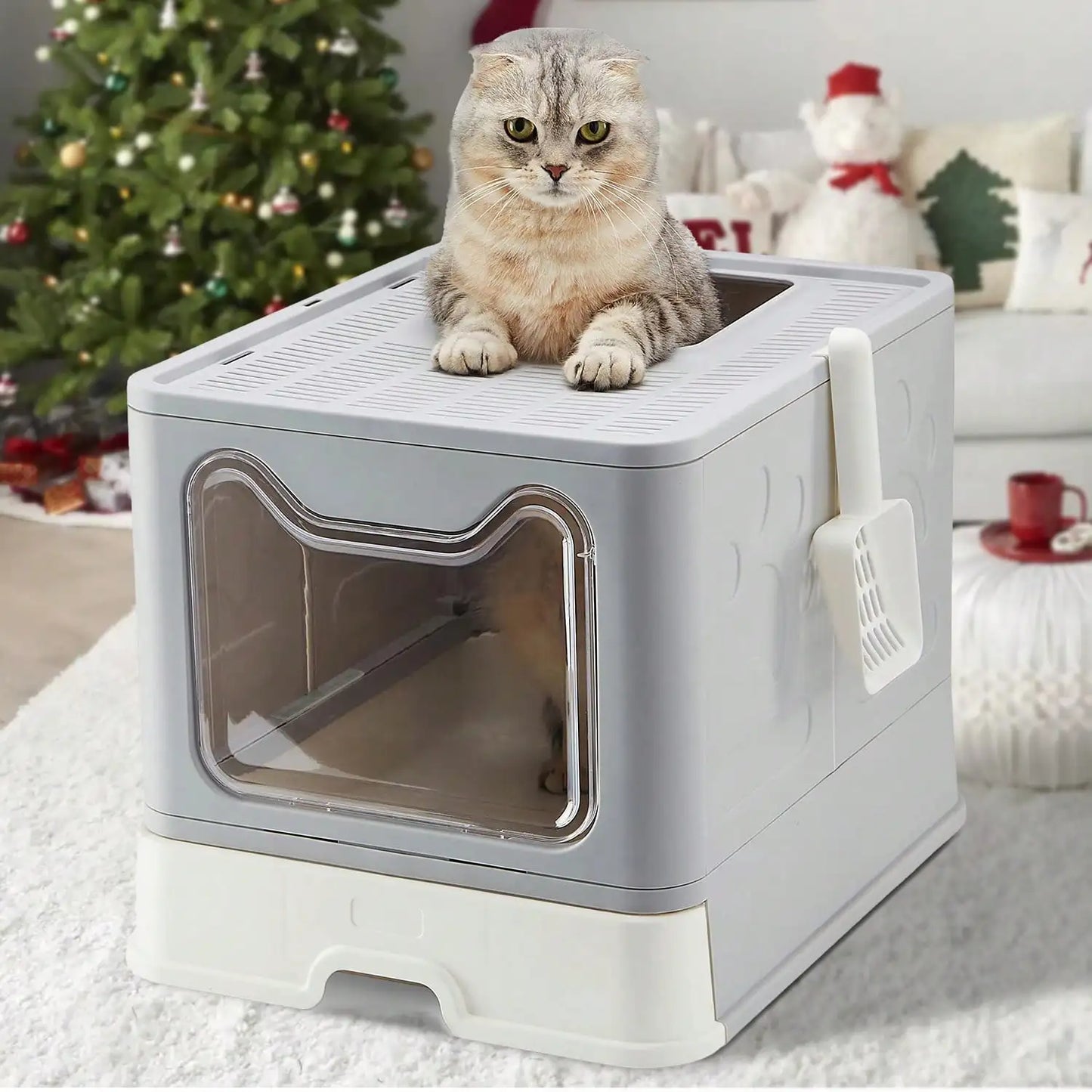 Foldable Cat Litter Box – Convenient Drawer Design with Scooper for Easy Waste Management