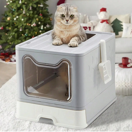 Foldable Cat Litter Box – Convenient Drawer Design with Scooper for Easy Waste Management